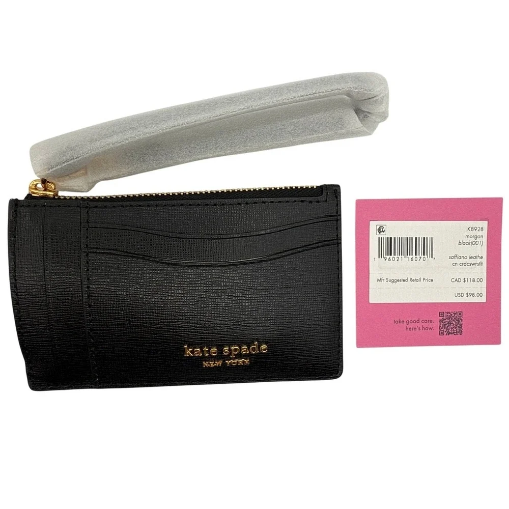 Kate Spade Morgan Card Case Wristlet Black Saffiano Leather K8928 New